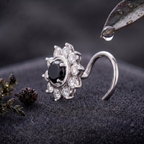 Midnight Sunburst Halo Nose Pin in 925 Sterling Silver