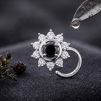 Midnight Sunburst Halo Nose Pin in 925 Sterling Silver