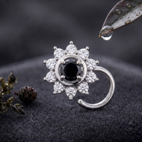Midnight Sunburst Halo Nose Pin in 925 Sterling Silver