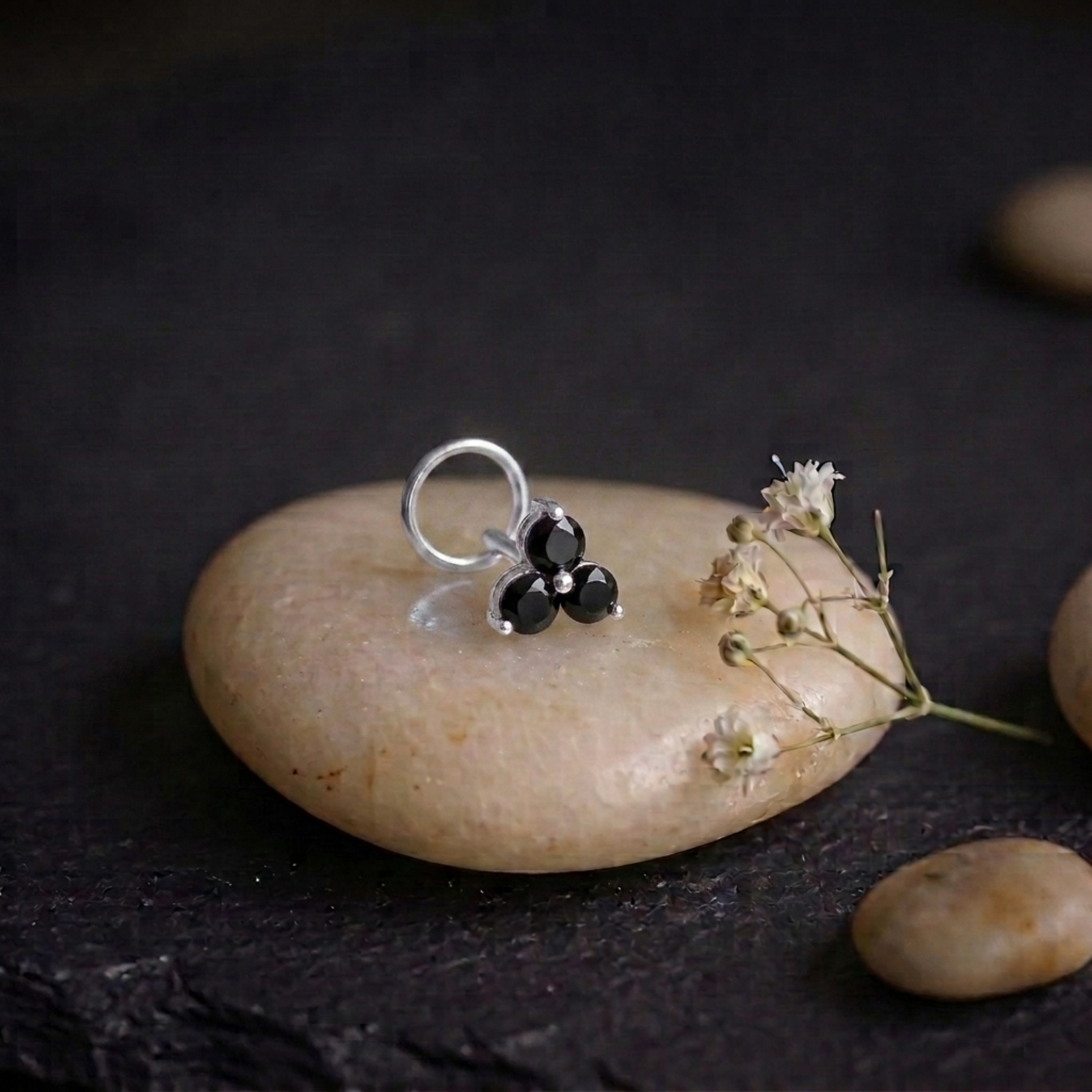 Midnight Trinity Nose Pin in 925 Sterling Silver