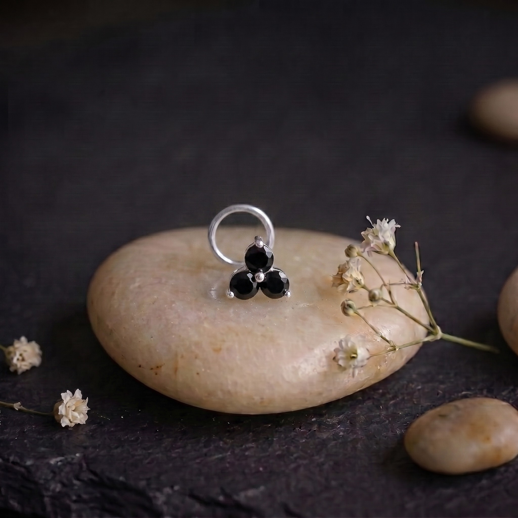 Midnight Trinity Nose Pin in 925 Sterling Silver