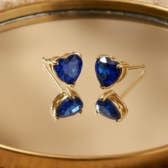 Royal Blue Heart Solitaire Studs | 925 Sterling Silver