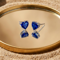 Royal Blue Heart Solitaire Studs | 925 Sterling Silver