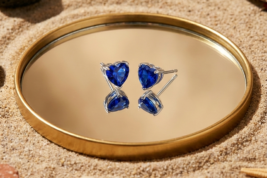 Royal Blue Heart Solitaire Studs | 925 Sterling Silver