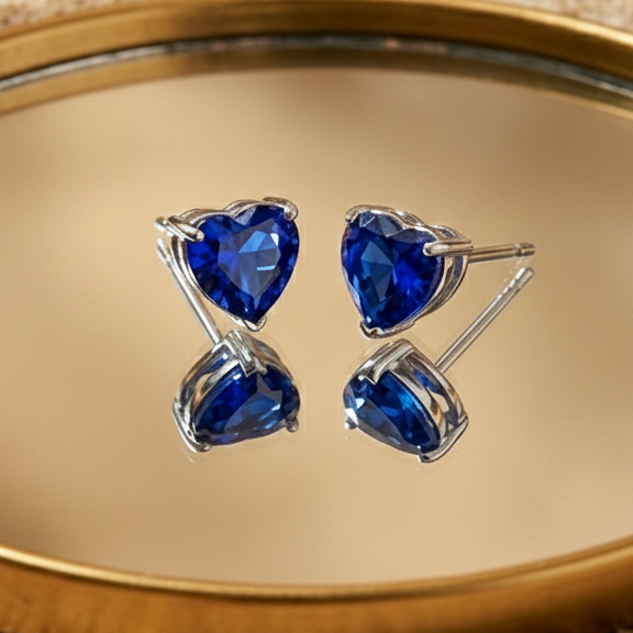 Royal Blue Heart Solitaire Studs | 925 Sterling Silver