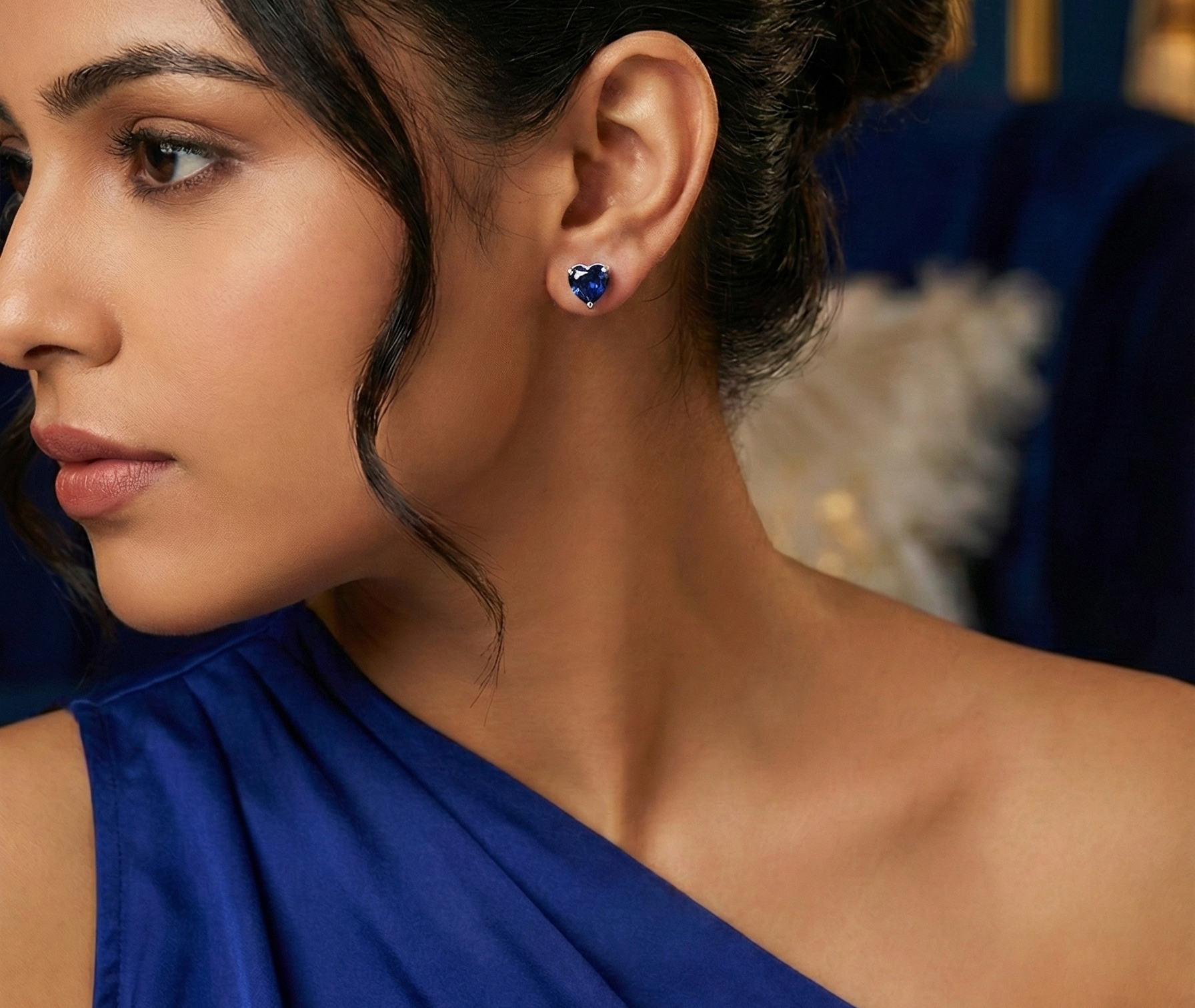 Royal Blue Heart Solitaire Studs | 925 Sterling Silver