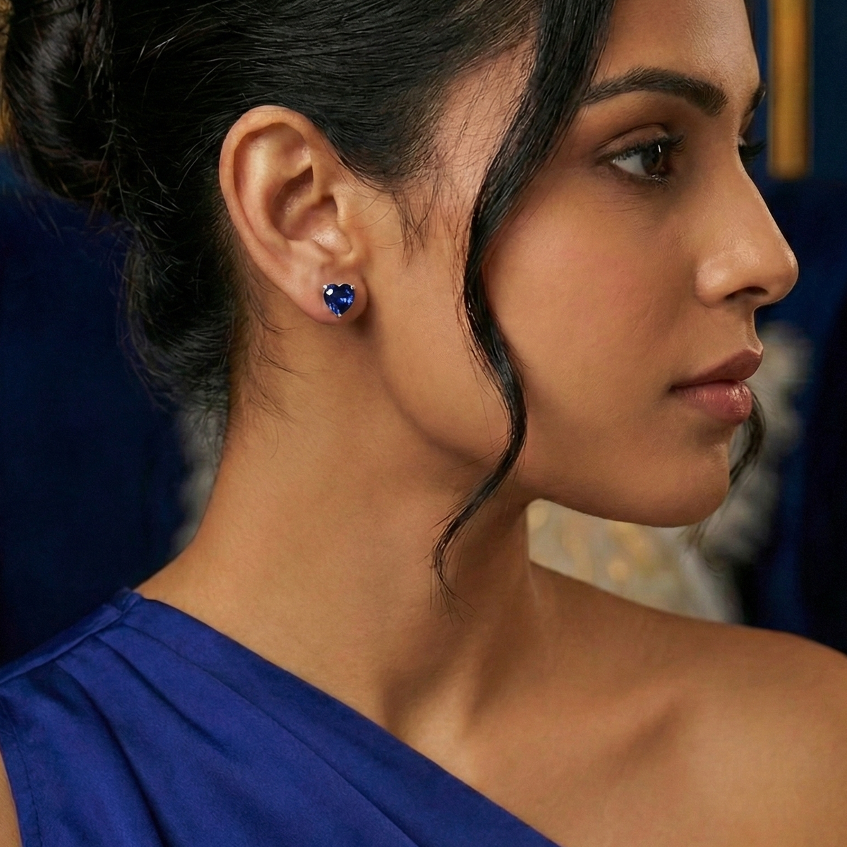 Royal Blue Heart Solitaire Studs | 925 Sterling Silver