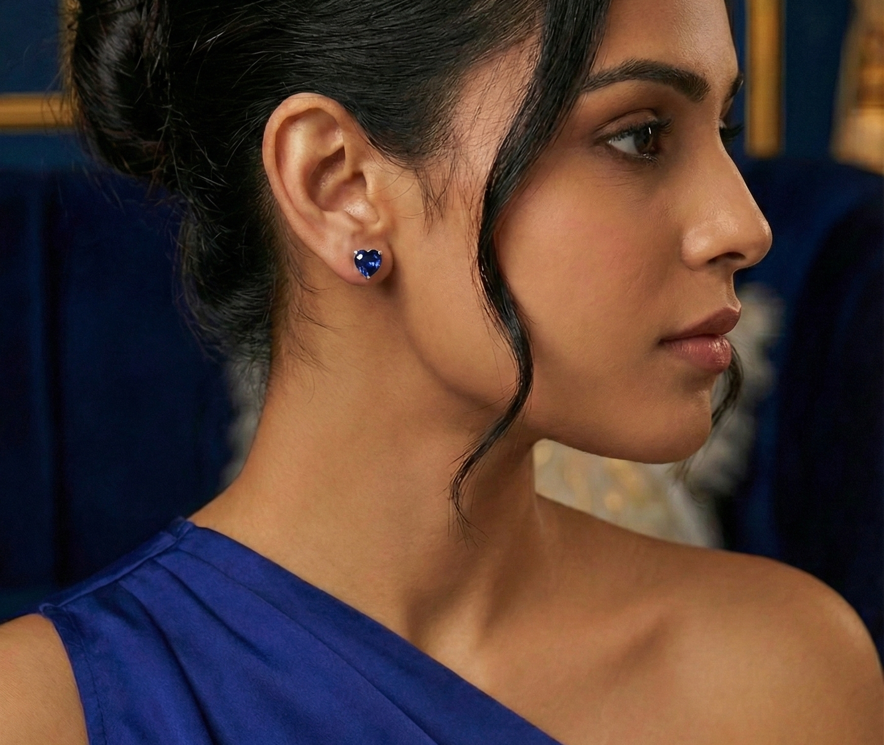 Royal Blue Heart Solitaire Studs | 925 Sterling Silver