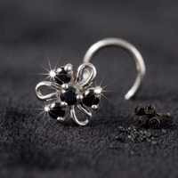 Midnight Swirl Floral Nose Pin in 925 Sterling Silver
