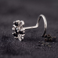 Midnight Swirl Floral Nose Pin in 925 Sterling Silver