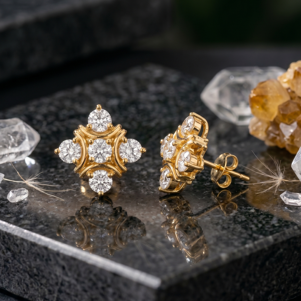 Modern Gold Quad Cluster Studs - 925 Sterling Silver