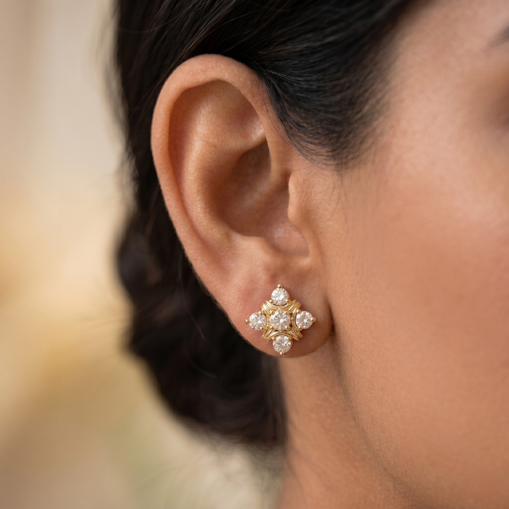 Modern Gold Quad Cluster Studs - 925 Sterling Silver