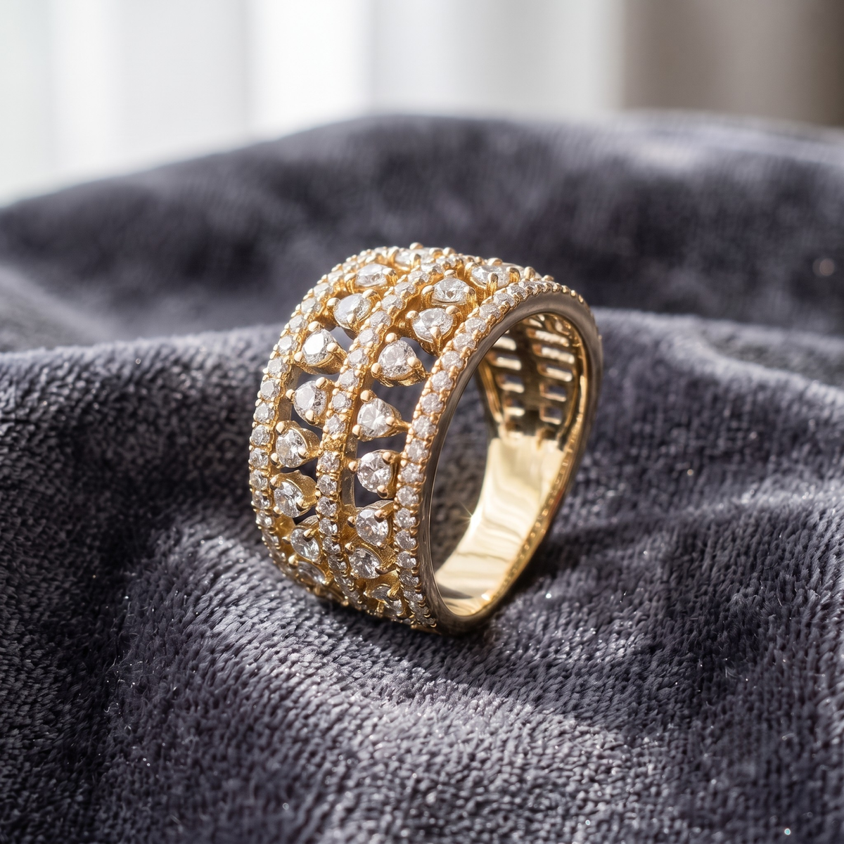 Encrusted Multi-Layer Cocktail Band in 925 Sterling Silver
