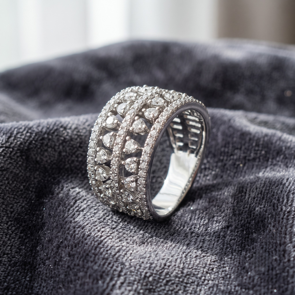 Encrusted Multi-Layer Cocktail Band in 925 Sterling Silver