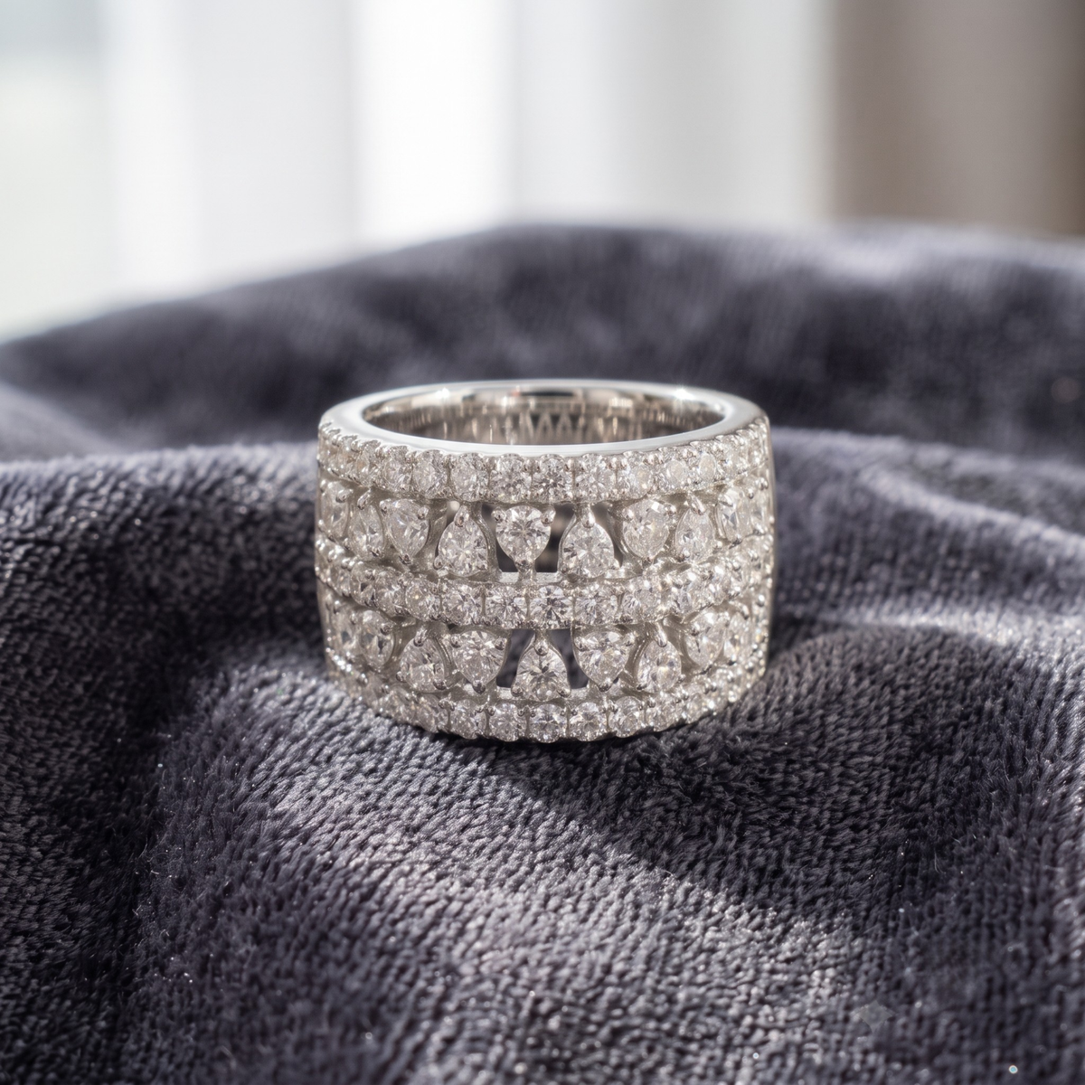 Encrusted Multi-Layer Cocktail Band in 925 Sterling Silver