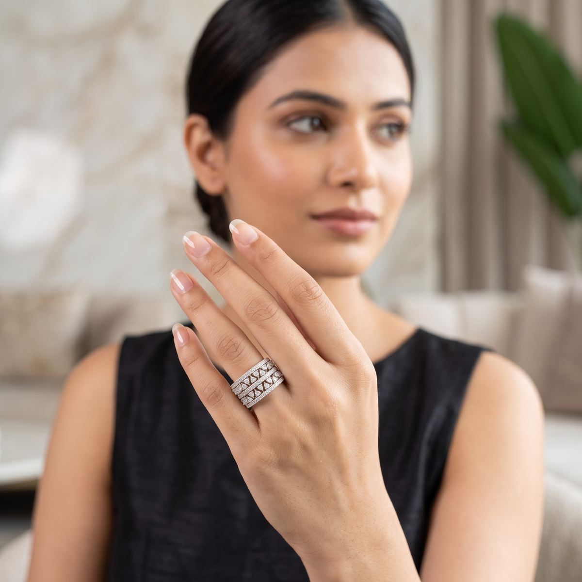Encrusted Multi-Layer Cocktail Band in 925 Sterling Silver