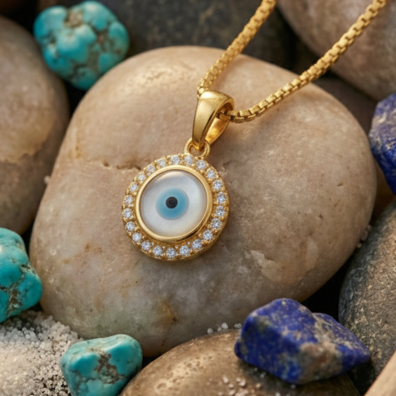 Mystic Round Evil Eye Pendant Necklace – 925 Sterling Silver