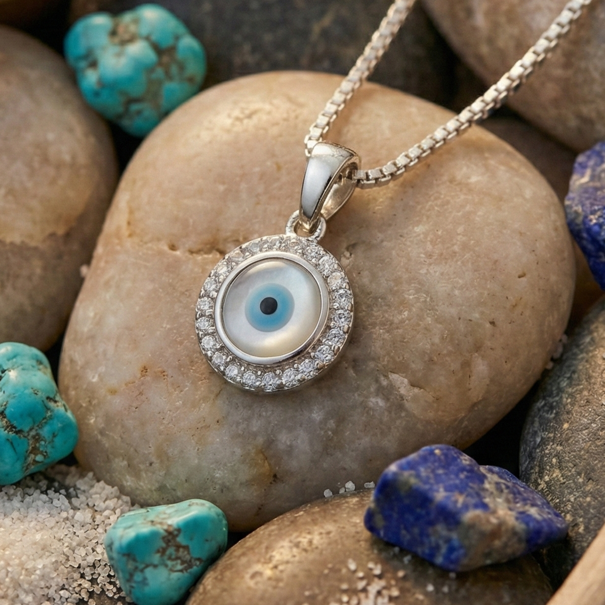 Mystic Round Evil Eye Pendant Necklace – 925 Sterling Silver