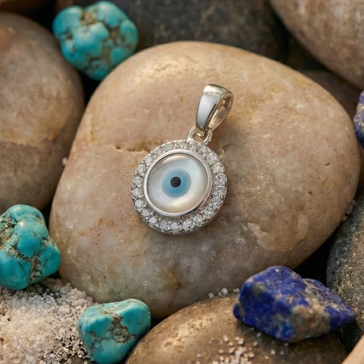 Mystic Round Evil Eye Pendant Necklace – 925 Sterling Silver