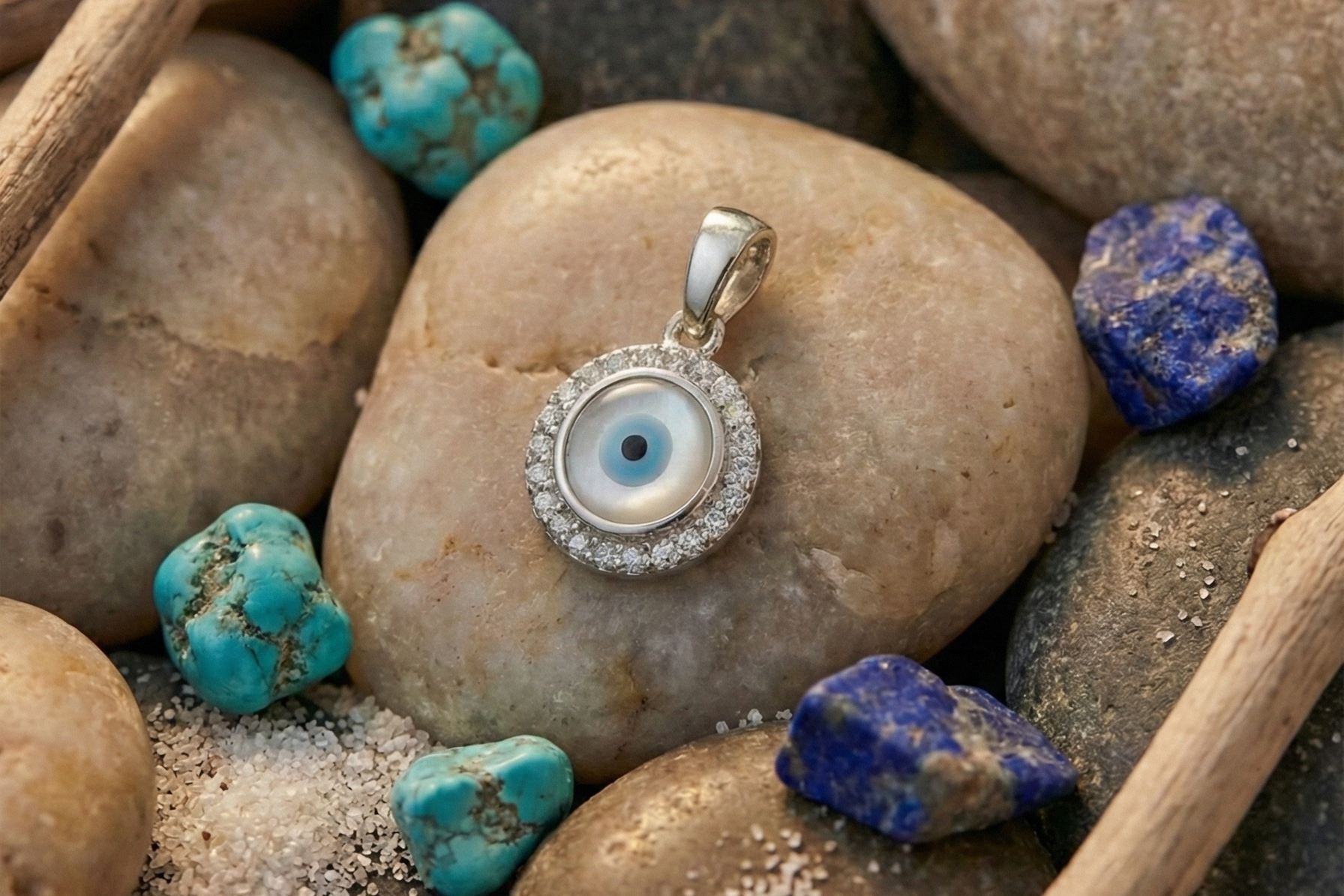 Mystic Round Evil Eye Pendant Necklace – 925 Sterling Silver