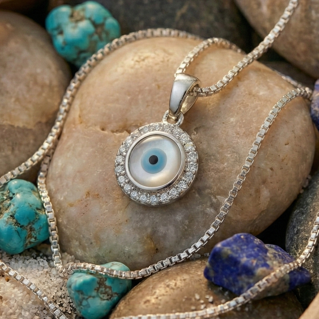Mystic Round Evil Eye Pendant Necklace – 925 Sterling Silver