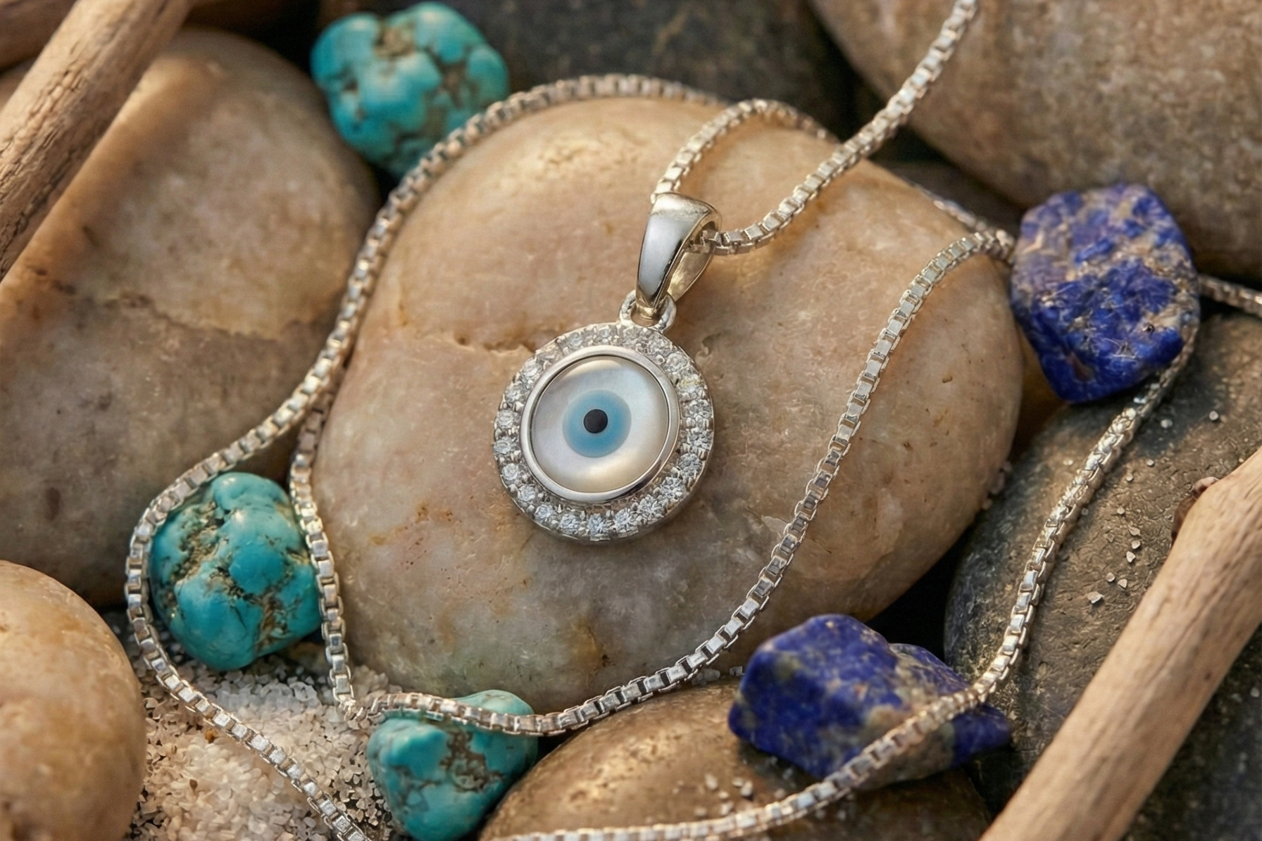 Mystic Round Evil Eye Pendant Necklace – 925 Sterling Silver