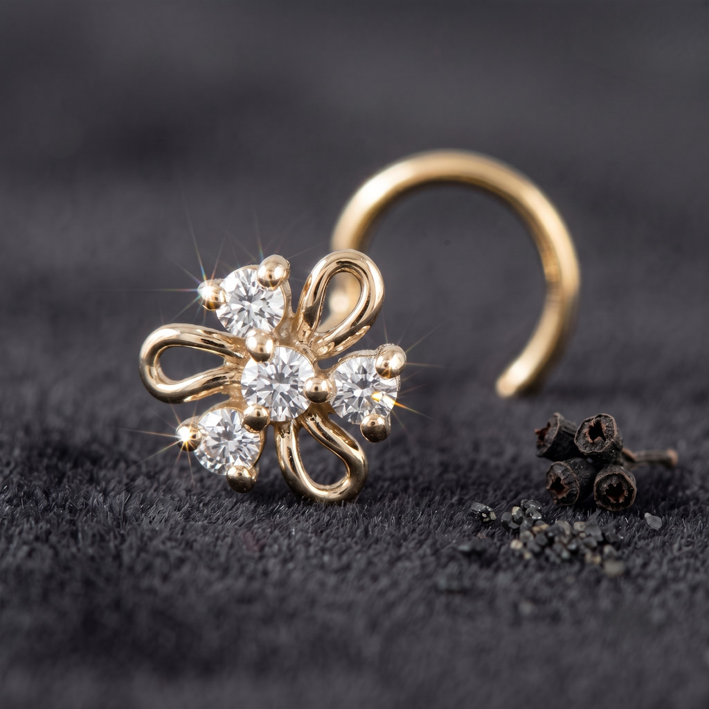 Open Petal Floral Nose Pin in 925 Sterling Silver