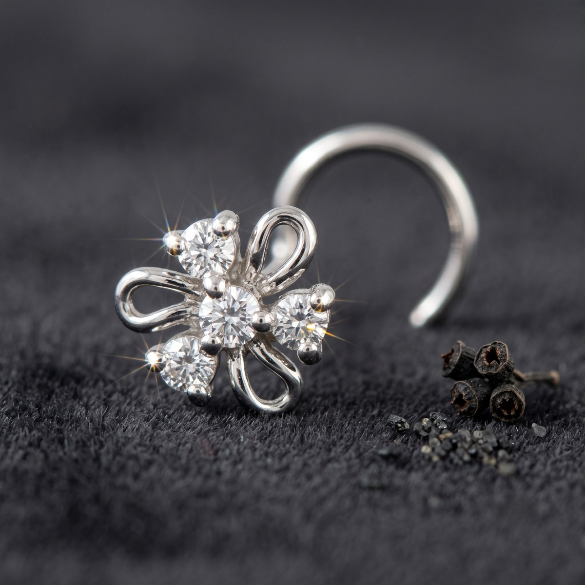 Open Petal Floral Nose Pin in 925 Sterling Silver