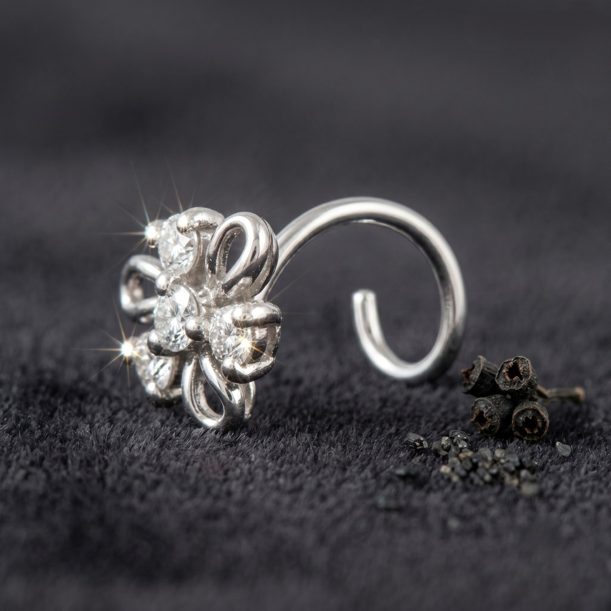Open Petal Floral Nose Pin in 925 Sterling Silver