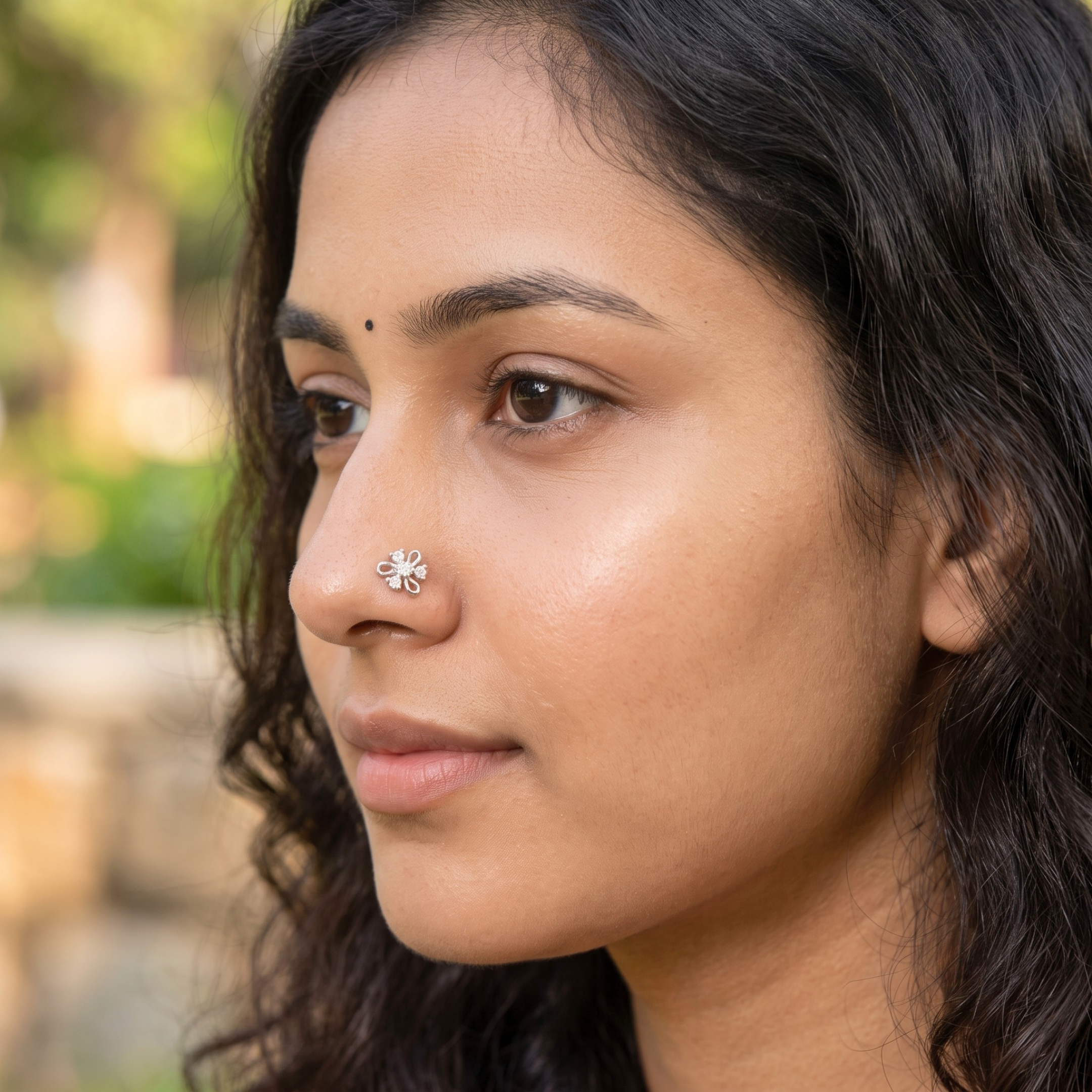 Open Petal Floral Nose Pin in 925 Sterling Silver