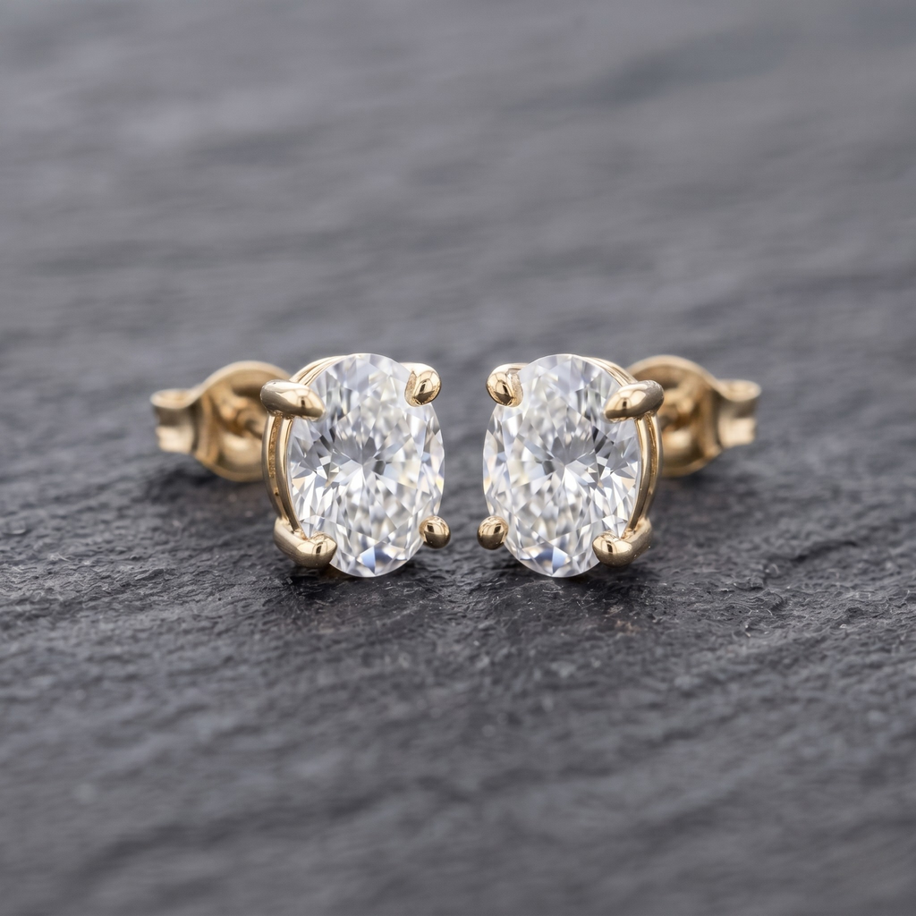 Oval Cut CZ Solitaire Studs | 925 Sterling Silver