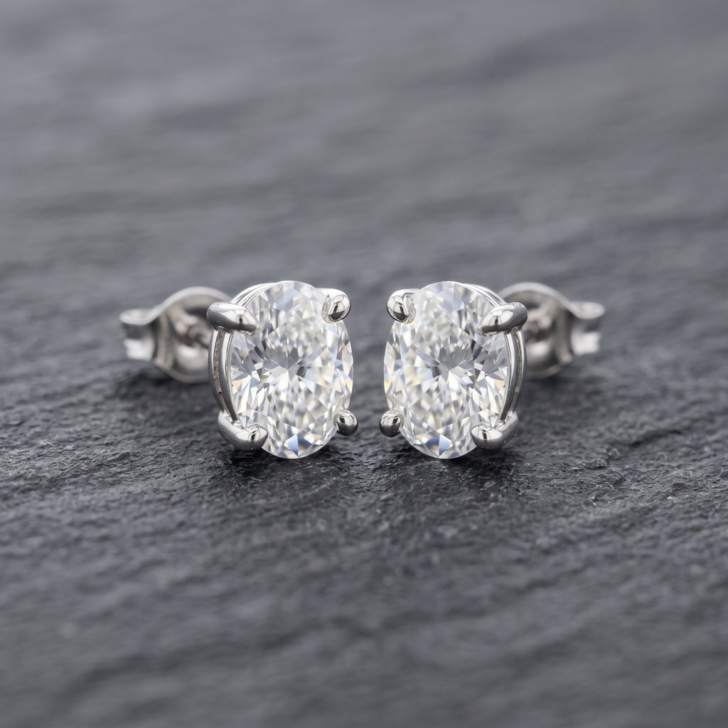 Oval Cut CZ Solitaire Studs | 925 Sterling Silver