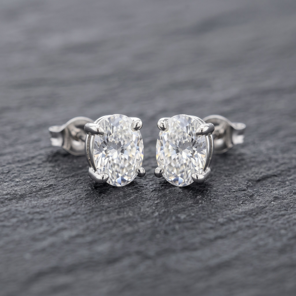 Oval Cut CZ Solitaire Studs | 925 Sterling Silver