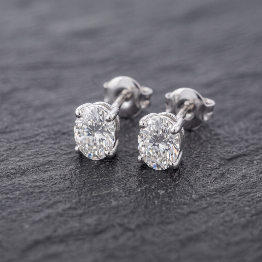 Oval Cut CZ Solitaire Studs | 925 Sterling Silver