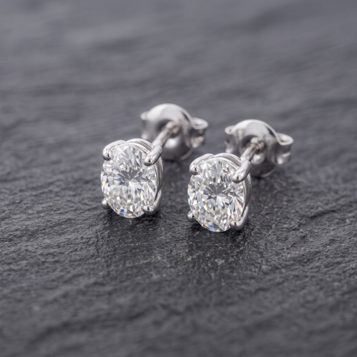 Oval Cut CZ Solitaire Studs | 925 Sterling Silver