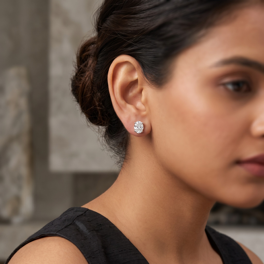 Oval Cut CZ Solitaire Studs | 925 Sterling Silver