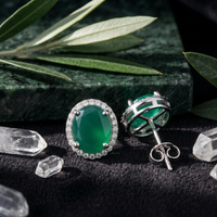 Oval Emerald Green Halo Studs - 925 Sterling Silver