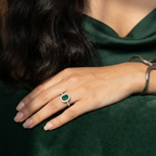 925 Sterling Silver Oval Emerald Halo Adjustable Ring