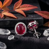 Oval Ruby Red Halo Studs - 925 Sterling Silver