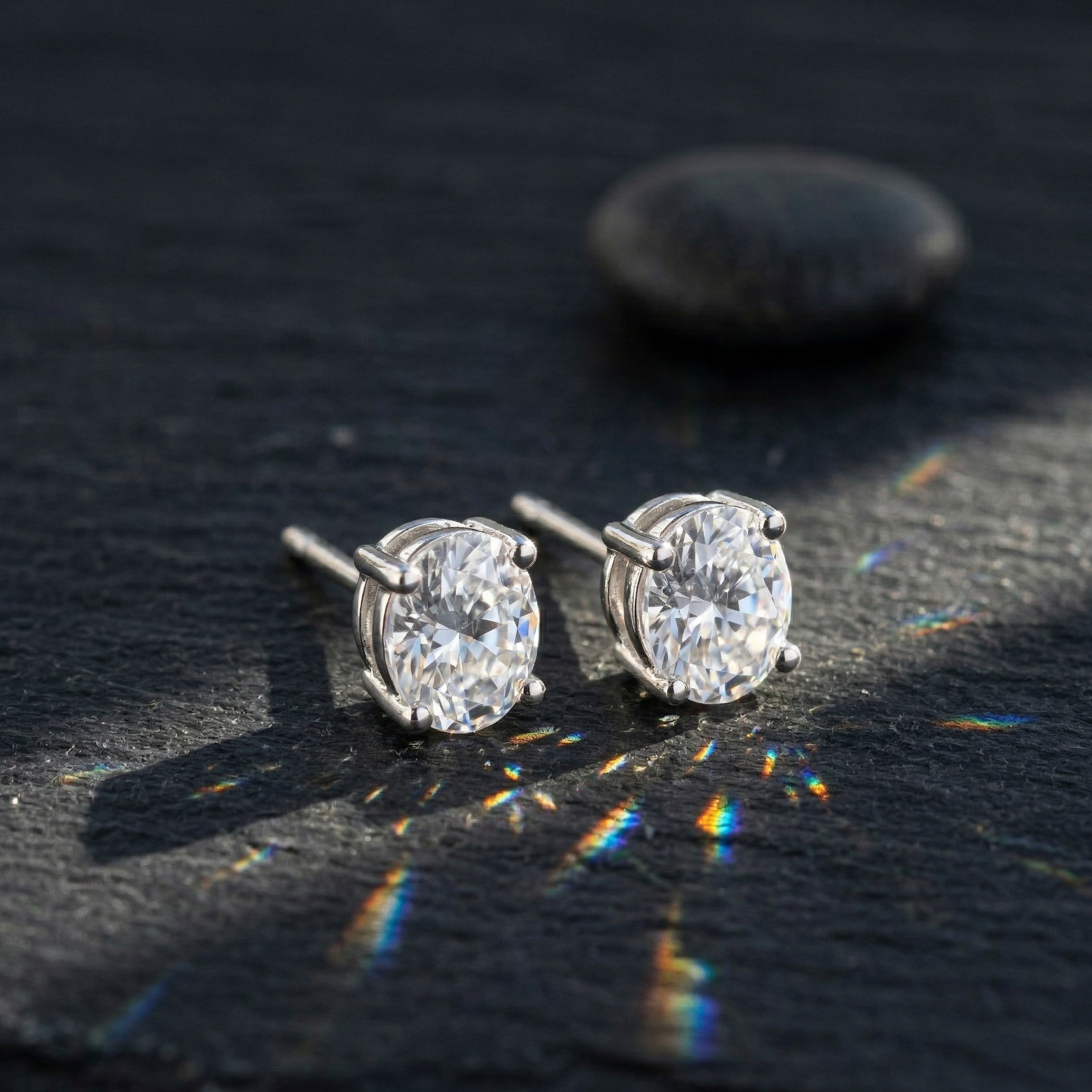 Elegant Oval Solitaire Studs - 925 Sterling Silver