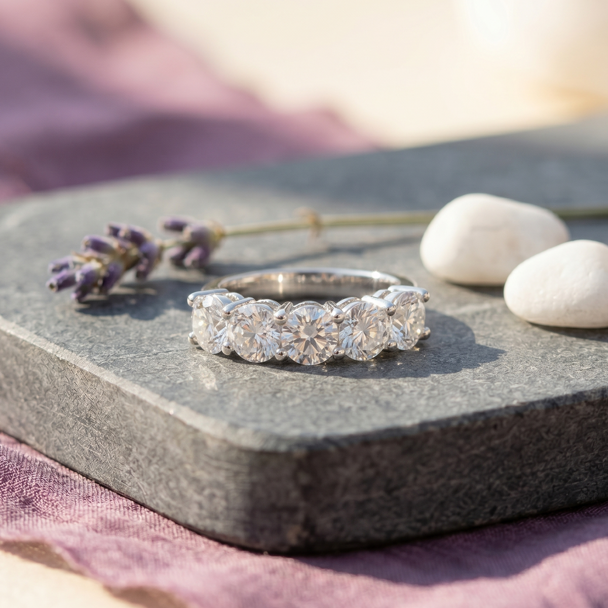 Five-Stone Oval Ring in 925 Sterling Silver