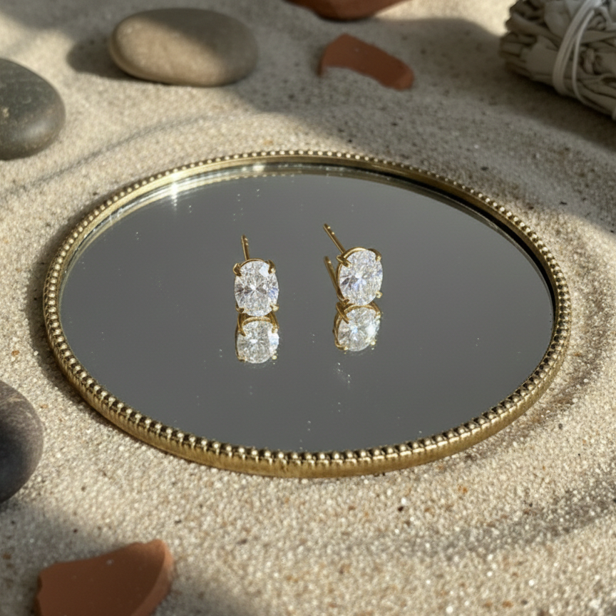 Oval Cut CZ Solitaire Studs | 925 Sterling Silver