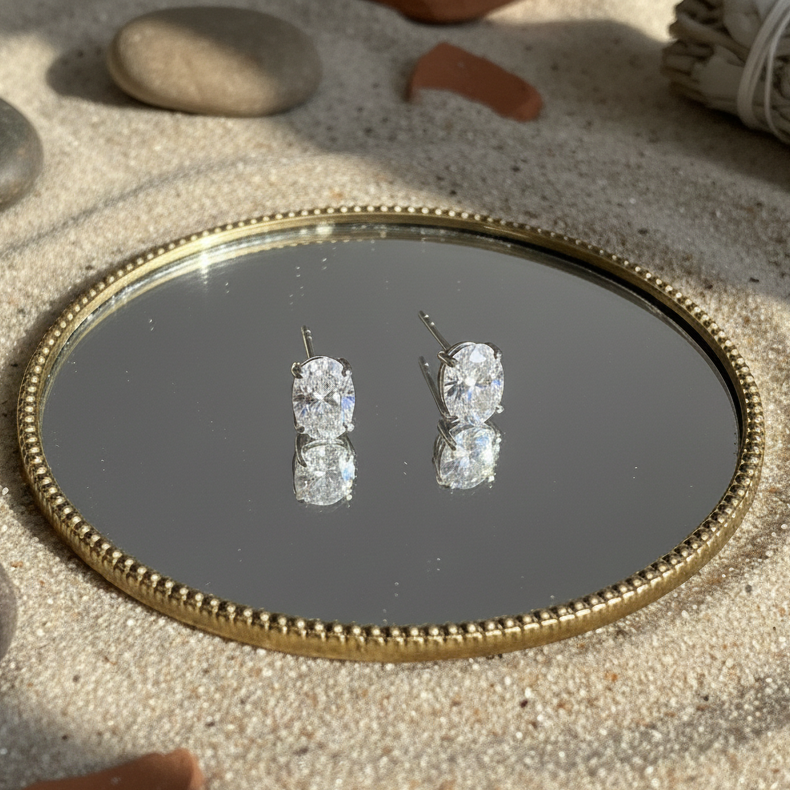 Oval Cut CZ Solitaire Studs | 925 Sterling Silver
