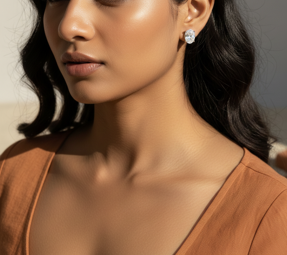 Oval Cut CZ Solitaire Studs | 925 Sterling Silver