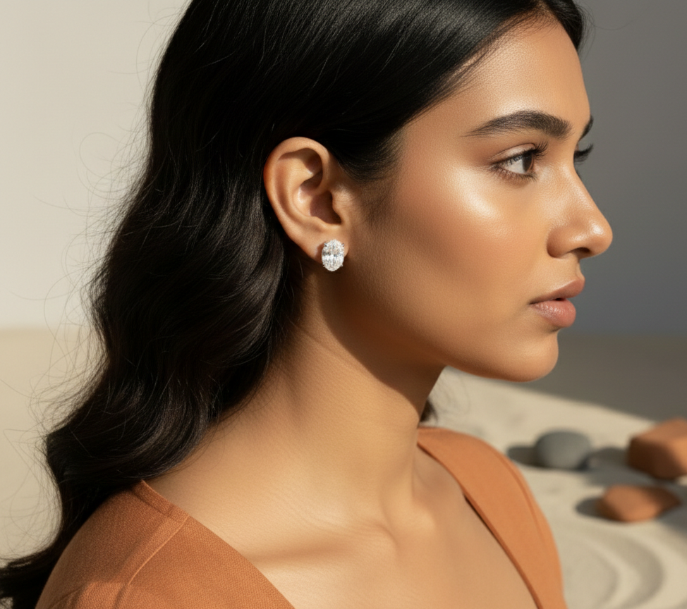 Oval Cut CZ Solitaire Studs | 925 Sterling Silver