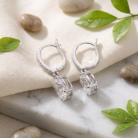 Oval Zircon Latch Back Drop Earrings - 925 Sterling Silver