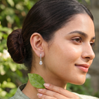Oval Zircon Latch Back Drop Earrings - 925 Sterling Silver