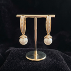 Floral Pave Pearl Drop Huggie Hoops | 925 Sterling Silver