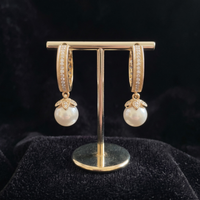 Floral Pave Pearl Drop Huggie Hoops | 925 Sterling Silver