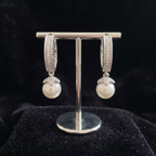 Floral Pave Pearl Drop Huggie Hoops | 925 Sterling Silver